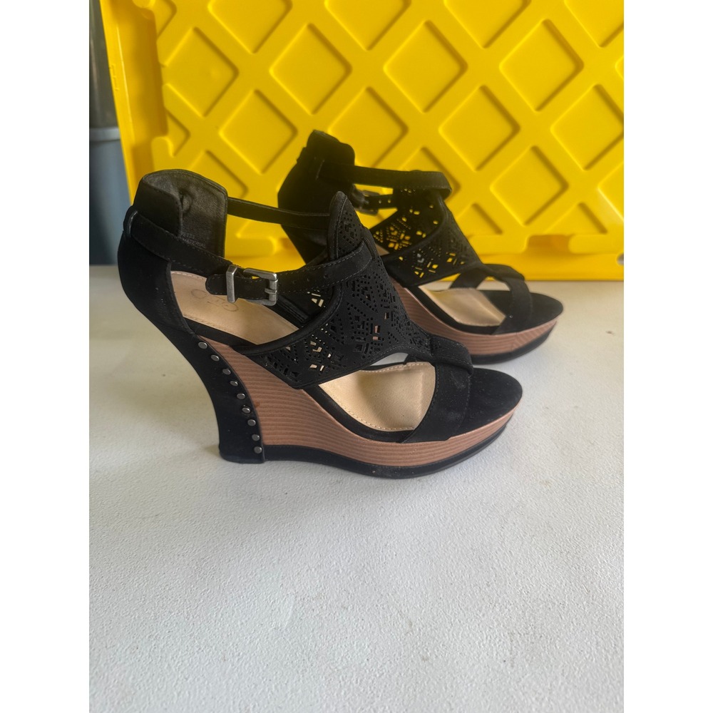 Cato Women Black Laser Cut Wedge Sandals‎ Studded Platform Heels Size 10